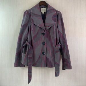 Anthropologie Cidra Women's Woven Multicolor Jacquard Belted Jacket 14 (FLAW)